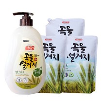 트리오 곡물설거지 우리밀 주방세제 용기 750ml 1개 + 리필 1.2L 3개