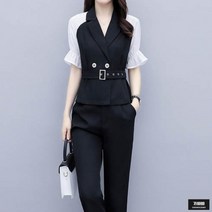 가바바 여성 투피스 멋스러운 사각 벨트와 퍼프 소매 포인트 정장 투피스 G50726