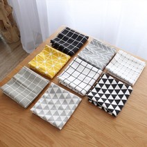 레몬즙짜기 유럽 ​​스타일 목가적 인 격자 모조 코튼 린넨 플레이스 매트 심플 인 스타일 스퀘어 냅킨 전자 레인지 커버 수건 패브릭 4, 검은 격자 무늬, 40x60cm