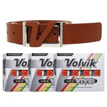 Volvik 새로운 선명한 3피스 고가시성 프리미엄 매트 마감 컬러 골프공 3다스 (오렌지 색상 36공) 정품 이탈리아 가죽 네이비 컬러 벨트 번들., 브라운 벨트, 주황색, 주황색