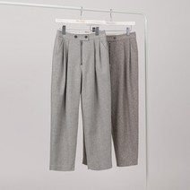 미즈스토리 헤링본 투버튼 핀턱 밴딩 울 일자 슬랙스 팬츠 (2color)