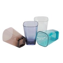 PC 투명 플라스틱 물컵 사각컵 업소용, 16온스(490ml)-1개, 브라운