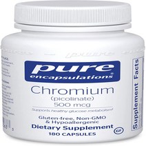180 Count (Pack of 1) Pure Encapsulations Chromium (Picolinate) 500 mcg | Hypoallergenic Supplement, 기본, 1