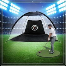 개인 골프 연습망 골프연습 실내 실외 스윙, 미디엄 블랙 타격 케이지+  타격패드