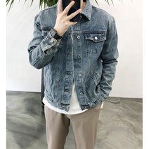 간절기 스탠다드핏 남자 페이크 데님 숏 청자켓