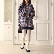 코지 여자 유니크 글렌체크 언발 트임 울 미니원피스