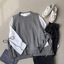 마롱패션 옆 리본 니트 조끼 아우터 블랙 브라운 마롱
