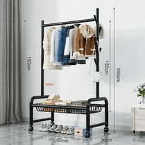 철제 스탠드 옷걸이 이동식 옷 행거 2단 수납 선반, 1단  블랙 80cm 길이, 대담하고 두꺼운 22 파이프 직경