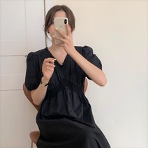 프릴 펀칭 루즈핏 롱 맥시 레이스 브이넥 자수 원피스