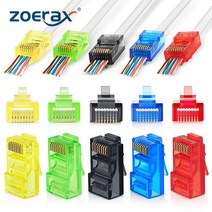 ZoeRax 100pcs RJ45 Cat6 패스스루 커넥터 다양한 색상 EZ에서 크림프 모듈러 플러그(솔리드 또는 좌초 UTP 네트워크 케이블용), 100pcs EZ-Cat5e_Mixed Colors