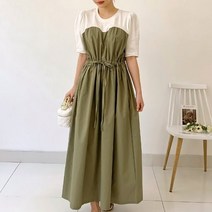 퍼니걸스 9062 배색 퍼프 스트링 롱 원피스 여성의류