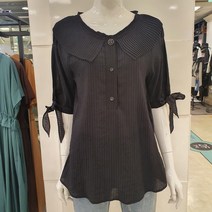 블루페페 부평점 플리츠 주름 카라넥 5부블라우스 신축성 잇고 가벼 워요