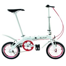 접이식 자전거 초경량 알루미늄 출퇴근용 미니벨로, 화이트-레드 크랭크 (14인치 휠)