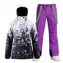 브랜드 여성용 스노우 슈트 야외 스포츠 의상 방수 방풍 세트 스키 재킷 및 스트랩 팬츠 소녀용, 05 picture jacket pant_05 XL