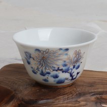 고급 금칠 백자 사군자 찻잔 (국화)