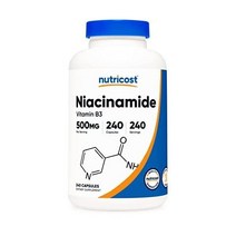 NutricostNiacinamide(비타민B3)500mg240캡슐Non-GMO글루텐 프리FlushFree비타민B3, 240개(1팩)