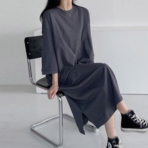 여성용 데일리 무지 슬릿 원피스
