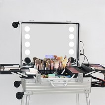 알루미늄 메이크업캐리어 조명 대형 박스 뷰티 화장품 전문 미용 네일 가방 보관함, (알루미늄) 레드 22인치 브라켓포함