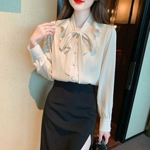 넷투넷코리아 여성 리본 블라우스 기본 데일리 심플 하객룩 셔츠
