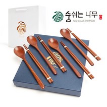[쇼핑백/선물포장] 천연옻칠 나무 수저 4인 선물세트 기본형, 물방울 선물세트