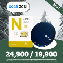 [데이타팡] SKT/LGU+ 휴대용와이파이 30일 60GB, 24900