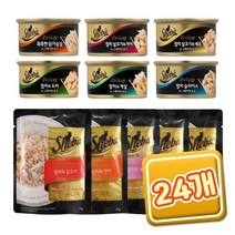쉬바 고양이캔 12개 파우치 12개 혼합 총 24개 + 증정 고양이 츄르 2P, 참치슬라이스 12개, 참치와 게살 12개