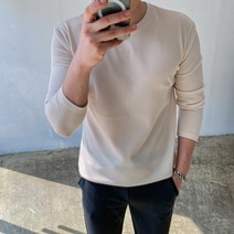 미꼬장 면 티 남자 긴팔티셔츠 와플 스판 라운드