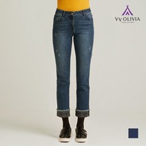 올리비아로렌 VVOLIVIA 밑단 체크 프린트 데님_VVCMPWW9161