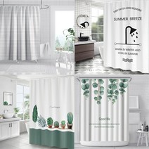 욕실 샤워 커튼 방수 패브릭 화장실 욕조 부스 곰팡이 칸막이 파티션 봉, 9_선인장 샤워커튼 봉별도구매, 120cm x 180cm(스틸고리12p포함)