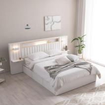 단독 특가! [삼익가구]히노 호텔식 프리미엄 편백나무 LED조명 빅수납 침대 SS Q K 슈퍼싱글 퀸 킹, 05. 슈퍼싱글 침대(필로우탑7존매트 포함), 화이트