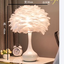 북유럽 프렌치 레트로 단스탠드 조명 협탁등 엔틱 안방 침대 복고 갓 램프 테이블 USB 깃털 모던 A27, E_흰 물방울 + 흰 거위 깃털