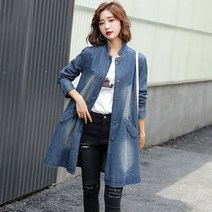 브이너스 폴라인-A라인 차이나 카라 데님 롱 자켓