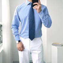 [맨즈북] 구김방지 링클프리 스판 남자 스트라이프 셔츠 블루 줄무늬 와이셔츠 댄디 정장룩