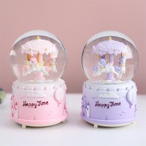 유니콘 회전목마 LED 오르골 워터볼 스노우볼 무드등 인테리어 디자인 아이디어 상품, 핑크