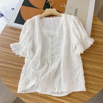 펀칭블라우스 레이스 아일렛 자수 벌룬 여자 브라우스 예쁜 빅사이즈 반팔 셔링 쉬폰 빅카라 셔츠