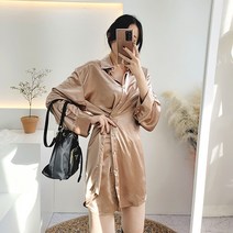 비니케이즈 무배 루즈핏 실키 새틴 언발 롱 블라우스 셔츠 미니원피스 셔츠원피스 오버핏 3컬러