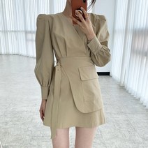 [레티고] 여성 언발란스 벨트 셔츠 랩 원피스