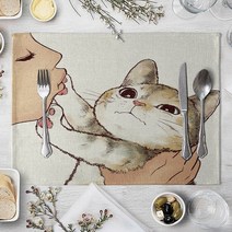 식탁유리대용 cat linen table mat cute cat 식탁 보호 필름 매트, 18