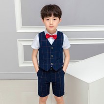 MJLJY 어린이 조끼 + 셔츠 + 반바지 + 넥타이 의류 세트 꽃 소년 결혼식 턱시도 드레스 신사 정장 파티 정장 어린이 졸업 의상