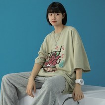 여름반팔티 중성풍 와이드 루즈핏 캐쥬얼 남성 커플 t셔츠 A4111T0132 P25 4997086255