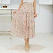 샤랄라 플라워 쉬폰 롱스커트 밴딩 a라인 캉캉 봄치마