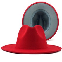 60cm 레드 그레이 바닥 패치워크 파나마 울 펠트 재즈 페도라 모자 여성 남성 와이드 브림 파티 카우보이 trilby gambler hat