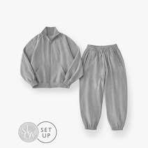 LAFUDGESTORE 라퍼지스토어 SET UP파이핑 오버핏 스웨트 집업&조거 팬츠 셋업_Gray Melange_국내매장정품