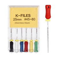 6 개/갑 JINGT 치과 손 K-파일 25mm 스테인레스 스틸 근관 근관 파일 치과 도구 치과 실험실 악기, 1, 25mm 45-80