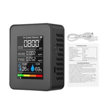 공기질 이산화탄소 미세먼지 측정기 5인 1 실내 공기질 모니터 CO2 검출기 포름알데히드 HCHO TVOC 테스터, 한개옵션1, 01 Black