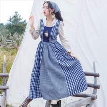 해외알프스소녀 깅엄 복고풍 체크 빈티지 소풍 원피스