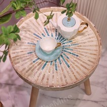 전통찻상 손님 술상 레트로 좌식 대나무 반상 자개, 화이트 다이아몬드 46x36x높이 37cm