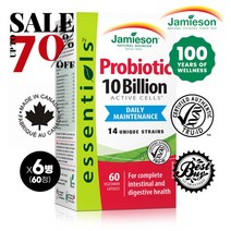 JAMIESON 자미에슨 캐나다 국민 브랜드 100억 유산균 프로바이오틱스 60정 식물성 베지 캡슐 Jamieson Probiotic 10 Billion, 6개