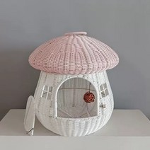 고양이 라탄하우스 폐쇄 외출 집 이중 목적 애완 동물 둥지 등나무 귀여운 고양이와 개 안티 버섯, no cushion-pink