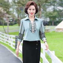 WHR 여성 블라우스 카라 7부 레이스 엄마옷 마담옷 남방셔츠 봄가을 중년 40-50대 XL~5XL